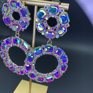 Iridescent Circle Dangle Earrings, Statement Earrings